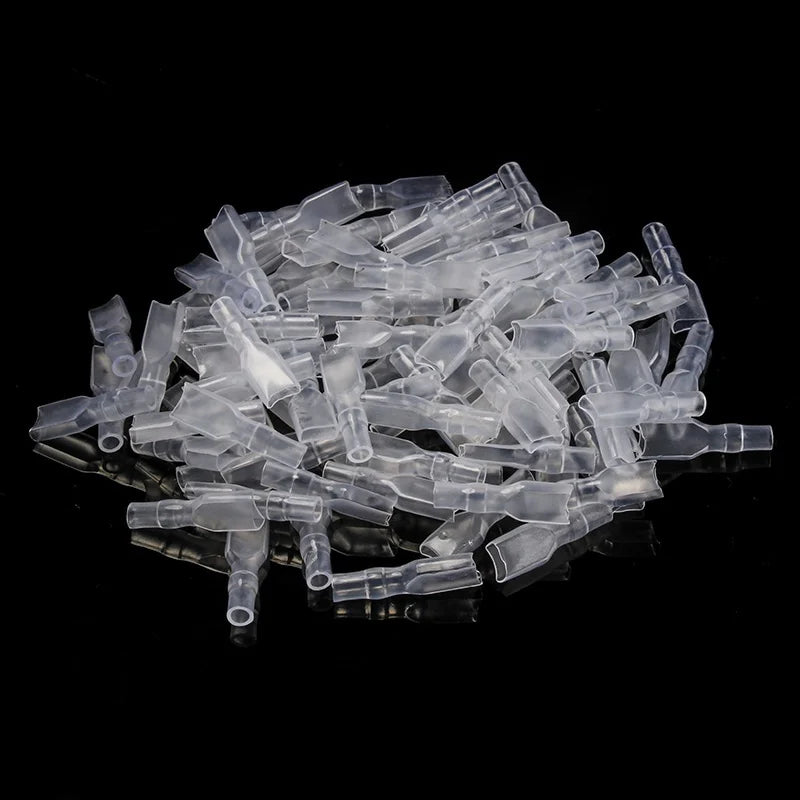 Set Terminales Conector Cable Hembra/Macho Spade Crimp (2.8/4.8/6.3mm) con Mangas Aislantes Transparentes (200 Piezas)