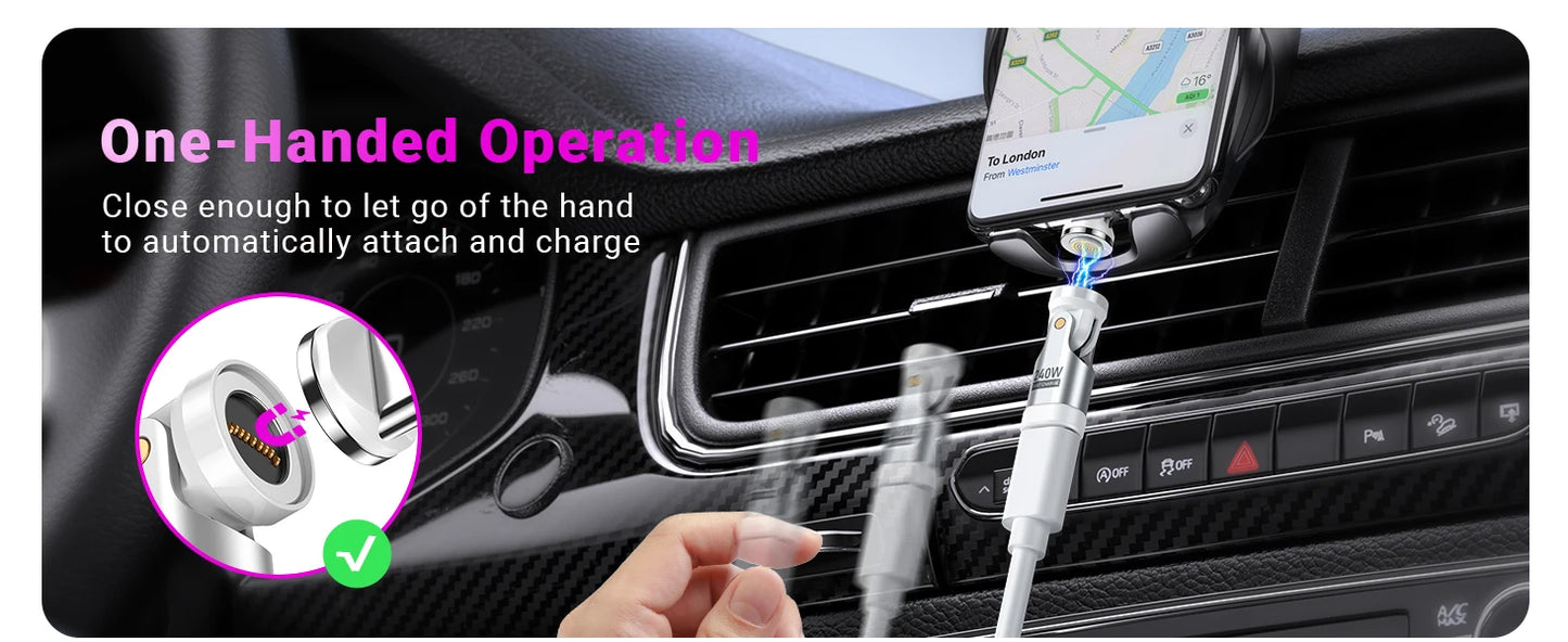 Adaptador Magnético AUFU USB-C Hembra a Tipo C Macho 9 Pines (240W Carga Rápida) Convertidor para iPhone 15/16/Laptop/Macbook/Samsung