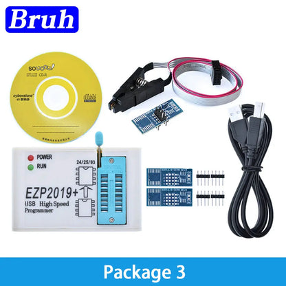 Programador USB SPI Alta Velocidad EZP2019 (Última Versión) + 12 Adaptadores para EEPROM 24/25/93, Flash 25 BIOS Chip