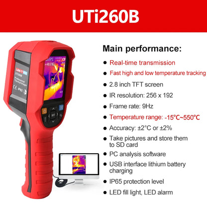Cámara Térmica UNI-T UTi260B / UTi260A (256x192) - Termógrafo Construcción Prueba PCB/Circuitos/Calefacción Suelo