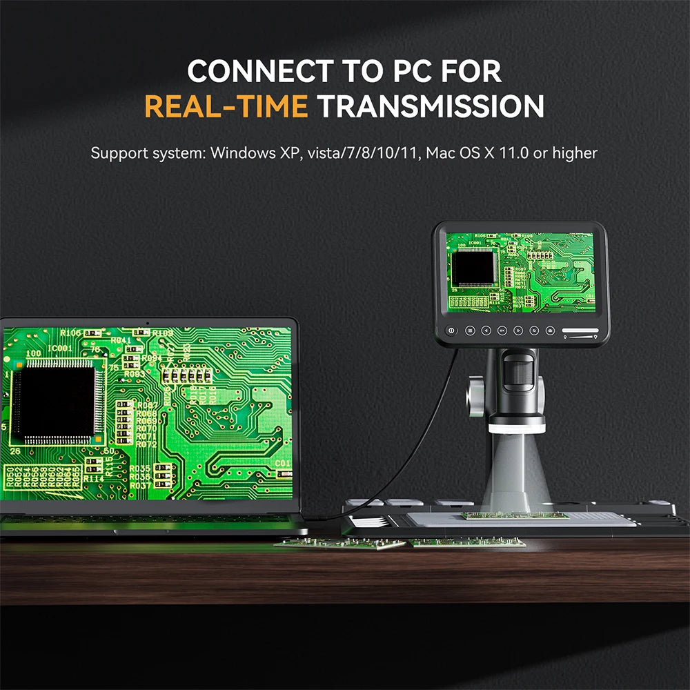 ELIKLIV ERM101 1600X 7" IPS Screen Digital Microscope for Electronics Soldering Microscope With 600℃ Heat Insulation Pad 32G