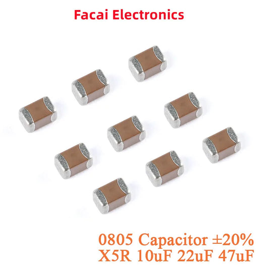 Capacitor SMD 0805 (10uF/22uF/47uF, X5R 20%) - Pack 100 Unidades (Valores Surtidos)
