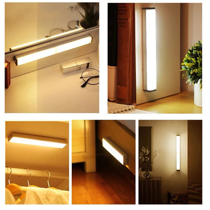 Luz Nocturna LED Inalámbrica con Sensor Movimiento (Recargable Tipo C) para Gabinete/Armario/Escalera/Cocina