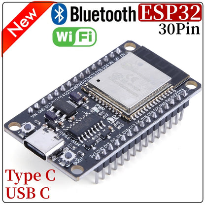 Placa Desarrollo ESP32 (30 Pines, ESP32-WROOM-32S/32D) Módulo Inalámbrico WiFi Bluetooth Doble Núcleo Bajo Consumo