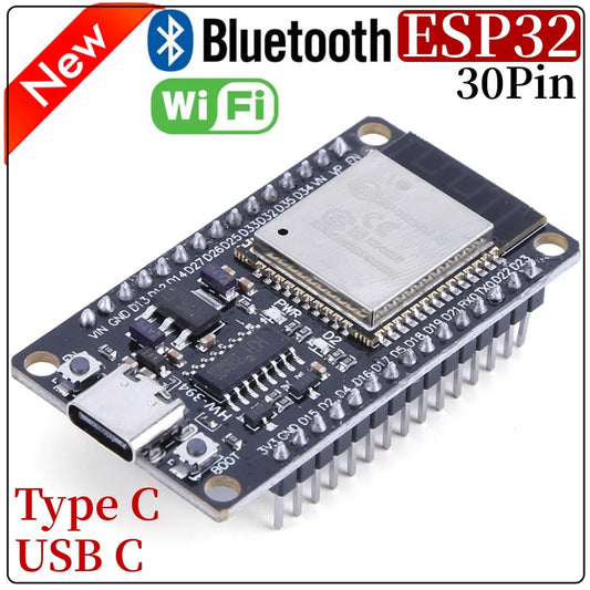 Placa Desarrollo ESP32 (30 Pines, ESP32-WROOM-32S/32D) Módulo Inalámbrico WiFi Bluetooth Doble Núcleo Bajo Consumo