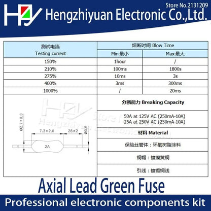 Axial Lead Green Fuse 125/250V 0251 1/8A 1/4A 62mA 125mA 250mA 1A 2A 3A 3.15A 4A 5A 7A 8A 10A 15A Fast Blow PICO Resistance Fuse