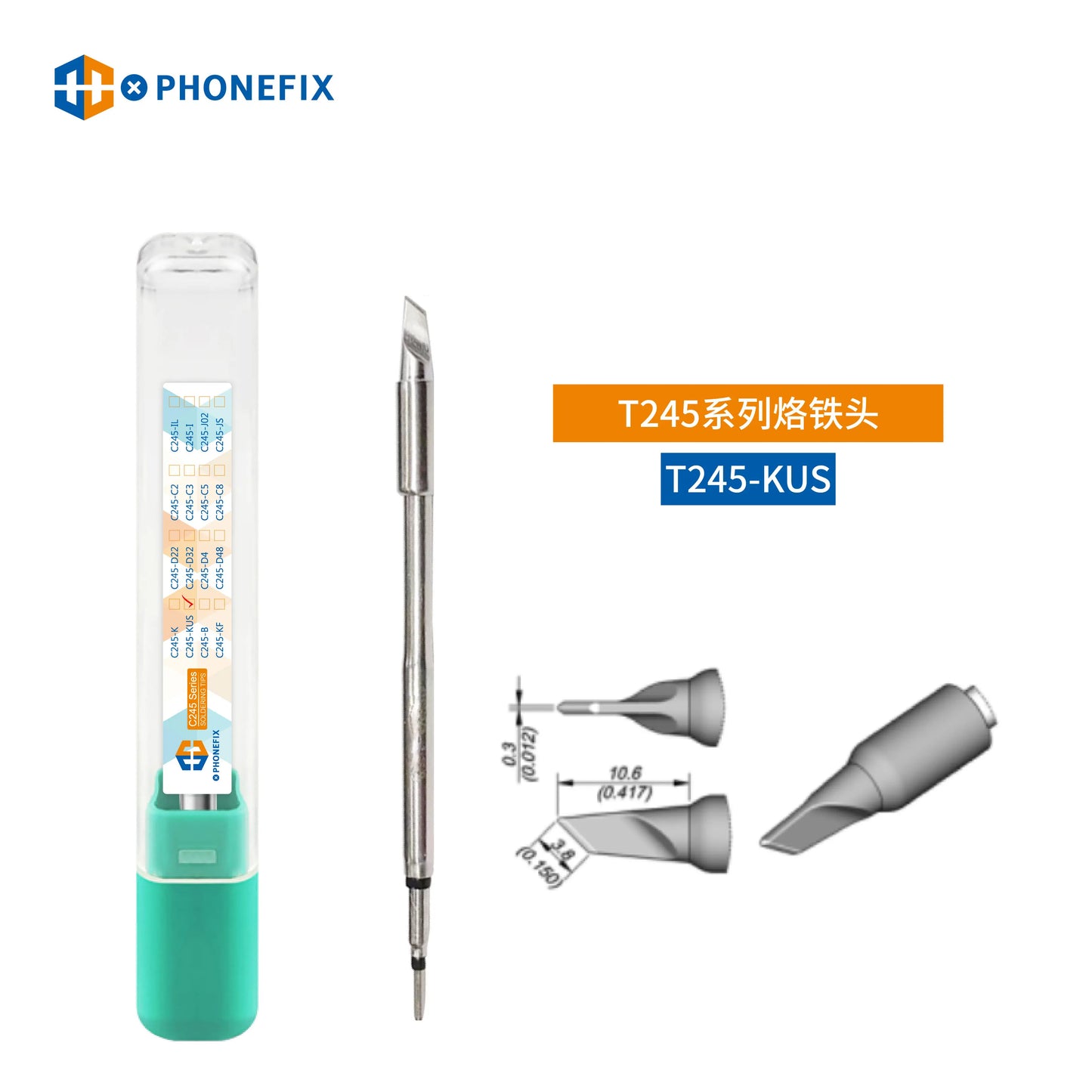 Puntas Cautín Soldador PHONEFIX Serie C245/C470 para Estación JBC / Mango Universal T245/T470 (Reparación PCB/IC)
