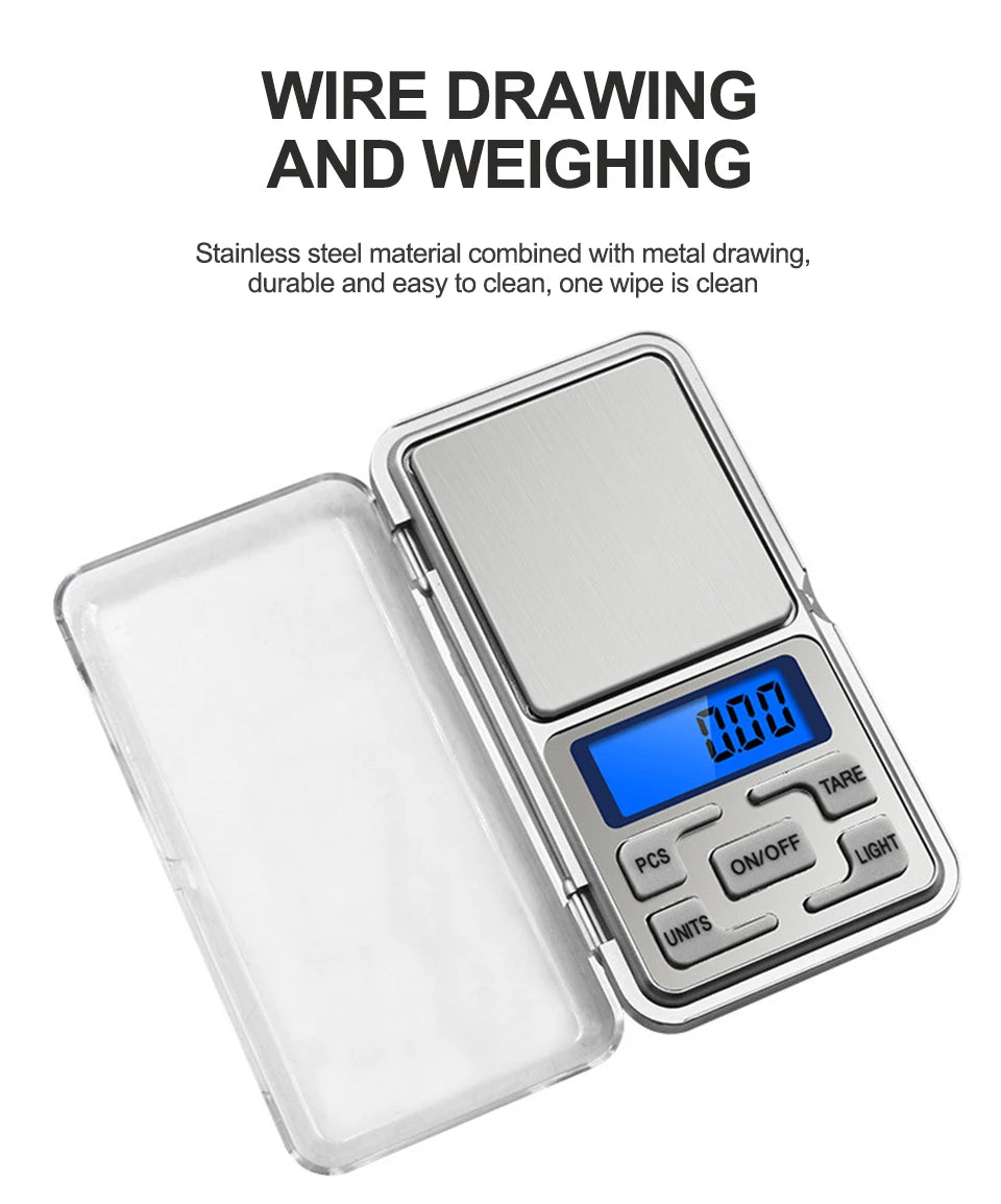 Mini Balanza Electrónica Digital Bolsillo Alta Precisión (0.01g - 500g) para Joyería/Oro/Plata/Cocina (Gramos)