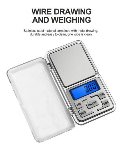 Mini Balanza Electrónica Digital Bolsillo Alta Precisión (0.01g - 500g) para Joyería/Oro/Plata/Cocina (Gramos)
