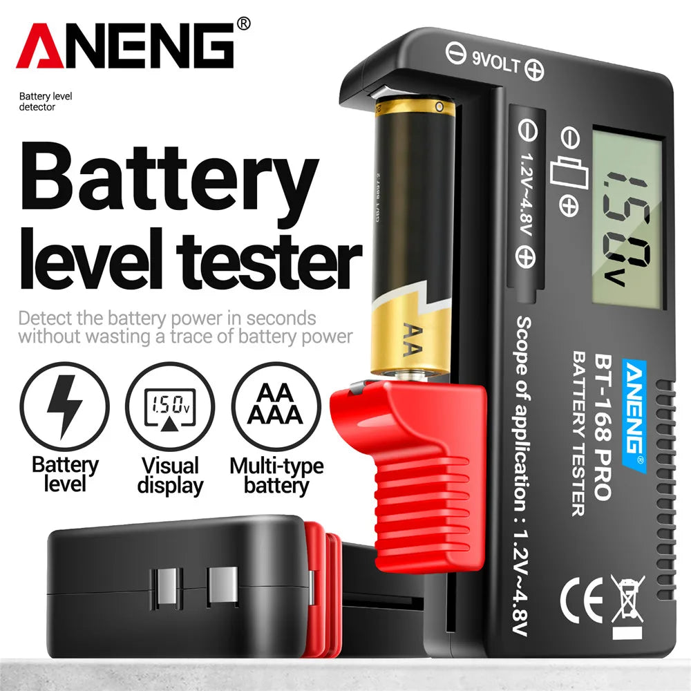Probador Baterías Digital ANENG BT-168 PRO (Analizador Carga Capacidad) Universal para 9V/AAA/AA/Pila Botón