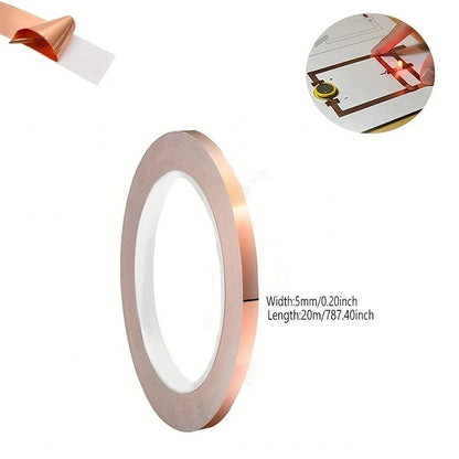 Cinta Adhesiva Reparación Conductora Lámina Cobre DIY (Blindaje EMI, Una Cara) (1 Rollo)