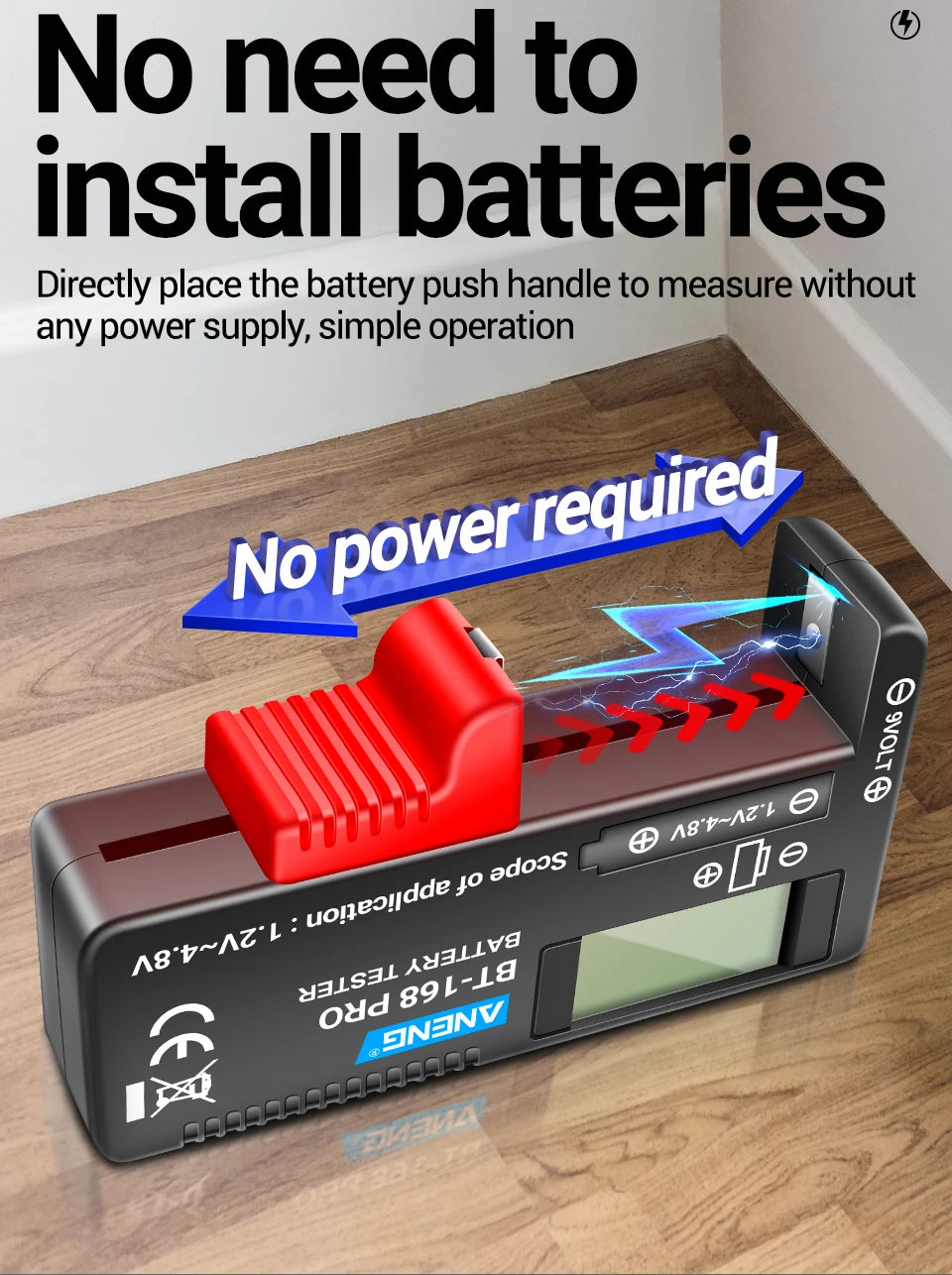 Probador Baterías Digital ANENG BT-168 PRO (Analizador Carga Capacidad) Universal para 9V/AAA/AA/Pila Botón