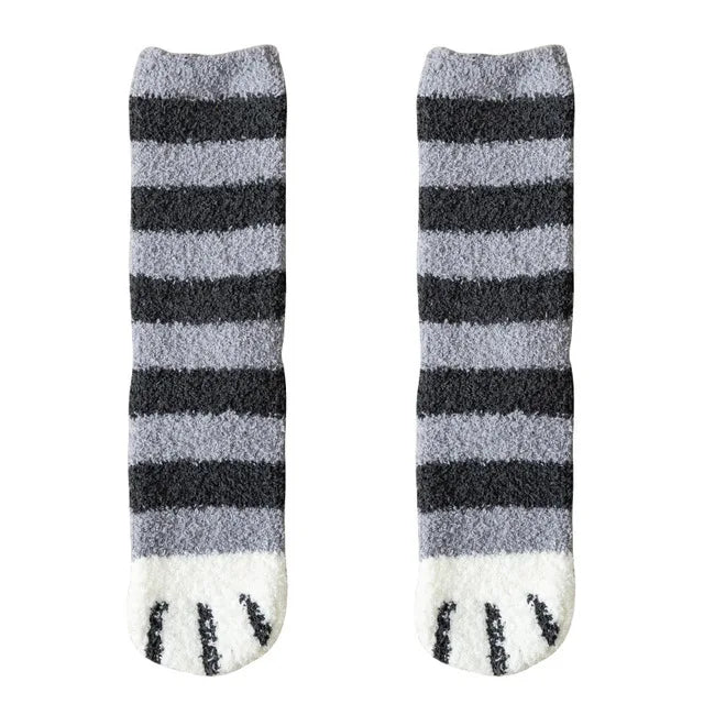 Calcetines Blancos Mujer Felpa Cálidos Diseño Kawaii Cartoon Patita Gato/Perro 3D Divertidos para Casa/Dormir