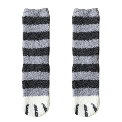Calcetines Blancos Mujer Felpa Cálidos Diseño Kawaii Cartoon Patita Gato/Perro 3D Divertidos para Casa/Dormir