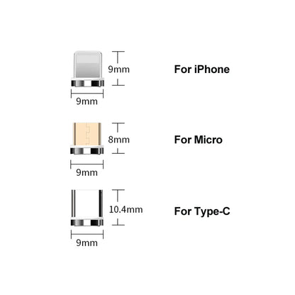 Puntas/Cabezales Conector Adaptador Carga Magnética para Cable USB (Tipo C/Micro USB/iPhone) Carga Rápida 3A (5 Unidades, Sin Cable)