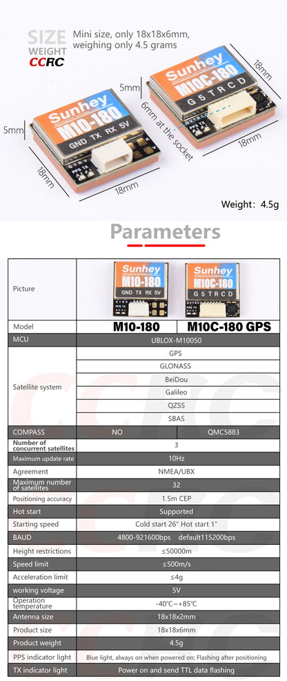 Módulo GPS CCRC Mini M10-18 / M10C-18 (10ª Gen) con Antena Cerámica y Compás Integrado para Drones FPV Freestyle Largo Alcance