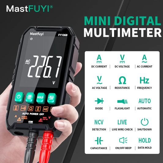 Multímetro Digital Multifunción Mastfuyi FY106 AC/DC - Smart Tester NCV, Ohmetro, Voltímetro (600V)