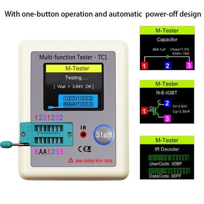 Tester Transistor LCR-TC1 (Pantalla TFT 1.8") - Medidor Multifunción Diodo, Triodo, Capacitor, Resistencia (MOSFET/NPN/PNP/TRIAC)