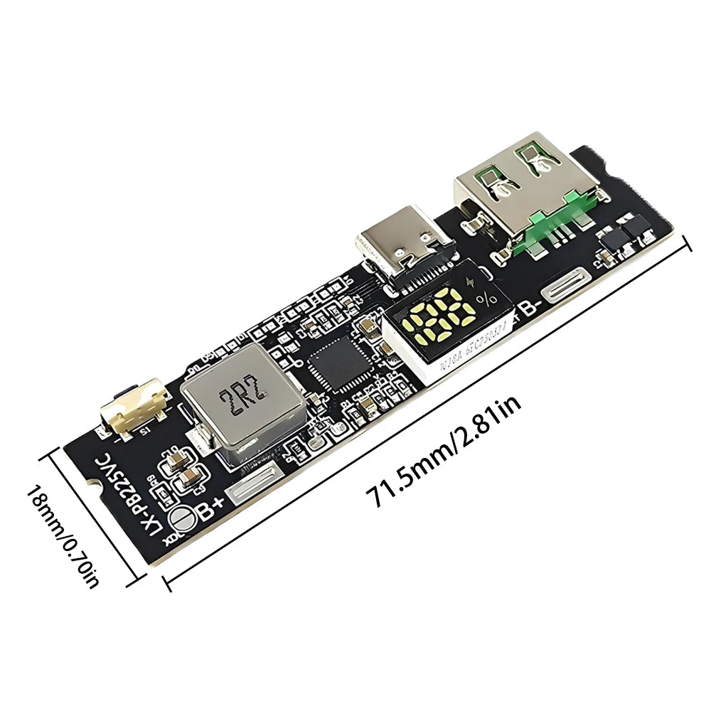 Módulo Power Bank Carga Rápida Bidireccional 22.5W DIY con Display Digital (USB/Tipo-C, Soporta VOOC)