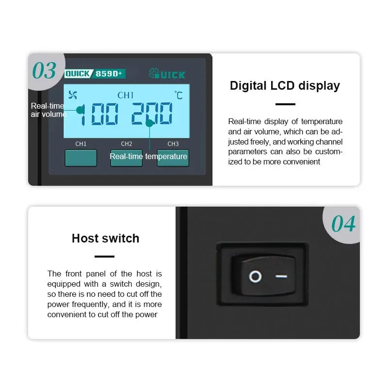 Quick 859D+ 580W Intelligent Hot Air Desoldering Rework Station for Motherboard BGA SMD Quick Heating Desoldering Station Tools
