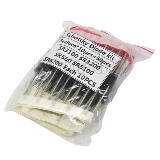Kit Surtido Diodos Schottky THT - 5 Valores (SR3100, SR3200, SR5100, SR5200, SR560) x 10 Unidades (Total 50 Piezas)