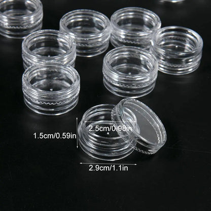 Caja Almacenamiento Plástico Transparente Redonda Pequeña para Joyería/Cuentas/Maquillaje (Set 50 Unidades)