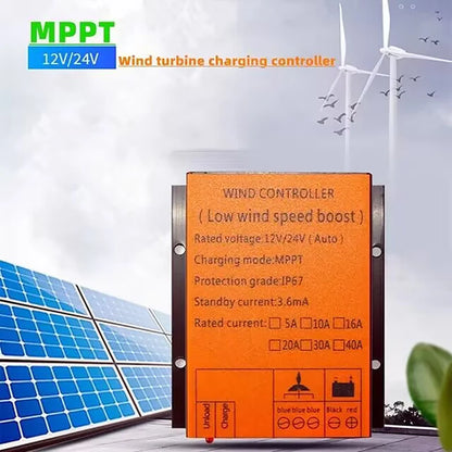 Controlador Carga Eólica MPPT 10A-40A 12V/24V/48V Auto Generador Turbina Impermeable Regulador Rectificador (1000W-5000W)
