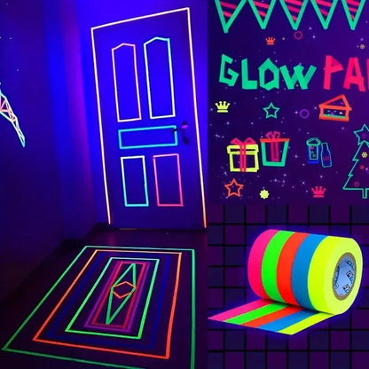 Cinta Tela Neón Fluorescente Gaffer (Brilla Oscuridad UV Blacklight) para Fiesta/Manualidades (Pack 6 Rollos)