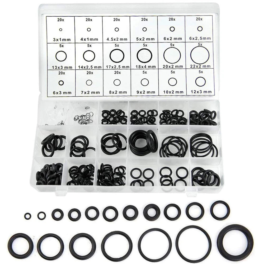 Set Surtido O-Rings Goma Nitrilo 32 Tamaños Universales (Junta Sello) para Plomería/Automotriz/Grifo Reparación (225/419 Piezas)