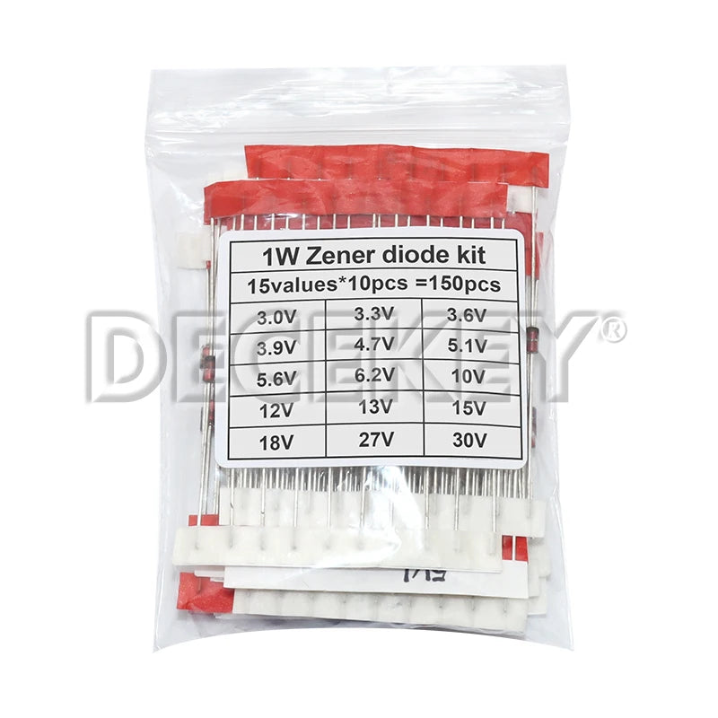 Kit Surtido Diodo Zener 1W (DO-41, 3V-30V, 15 Valores x 10pcs = 150 Unidades) Componente DIY