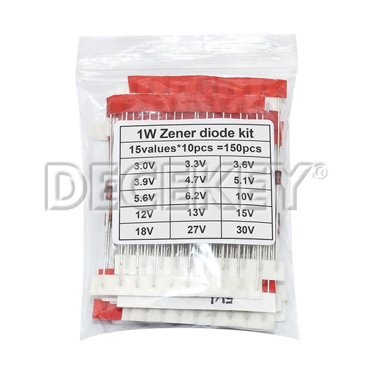 Kit Surtido Diodo Zener 1W (DO-41, 3V-30V, 15 Valores x 10pcs = 150 Unidades) Componente DIY