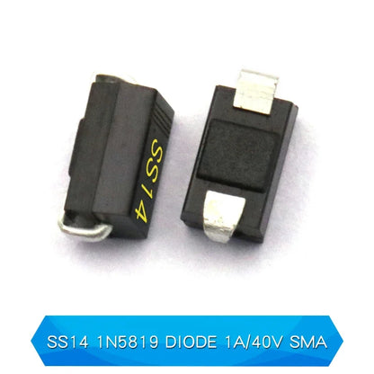 Diodo Schottky SMD (SS12/SS14/SS24/SS26/SS34/SS36/SS54/SS110/SS2200, SMA) (20 Unidades)