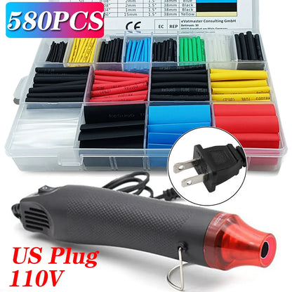 Kit Tubo Termoretráctil 2:1 Envoltura Cable Aislante Protección Conexión (127/530/580 Piezas) (Opción Pistola Aire Caliente)