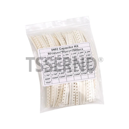 Kit Surtido Capacitor Cerámico SMD (1pF-10uF, 50 Valores, 0402/0603/0805) - Pack 2500 Piezas