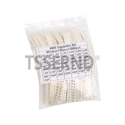 Kit Surtido Capacitor Cerámico SMD (1pF-10uF, 50 Valores, 0402/0603/0805) - Pack 2500 Piezas
