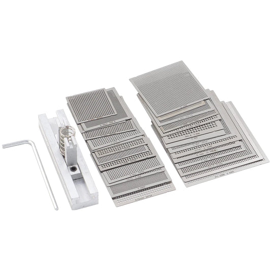 Set Plantillas Stencils BGA Universales (Calor Directo) para Reballing SMT/SMD (10/16/27 Piezas)