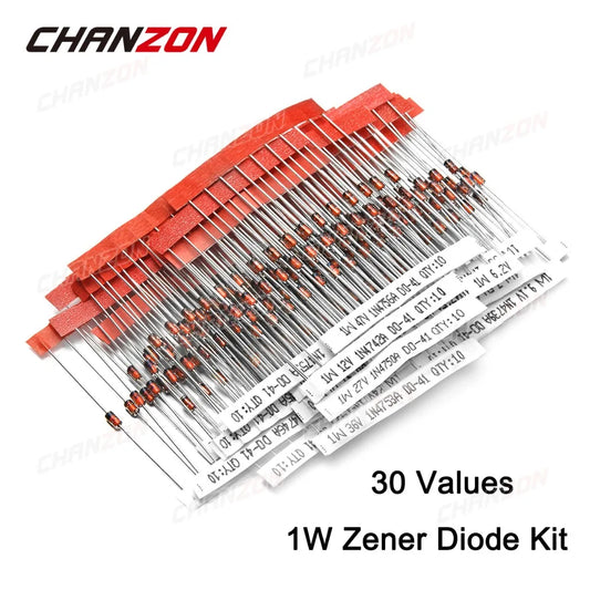 Kit Surtido Diodos Zener (1W, 3V-47V, 30 Valores)