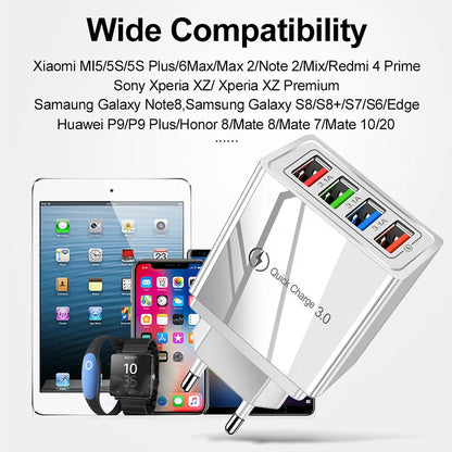 Cargador Pared USB Multi Puerto (4 USB) Carga Rápida Portátil Adaptador Teléfono/Tablet Enchufe EU/US para Poco