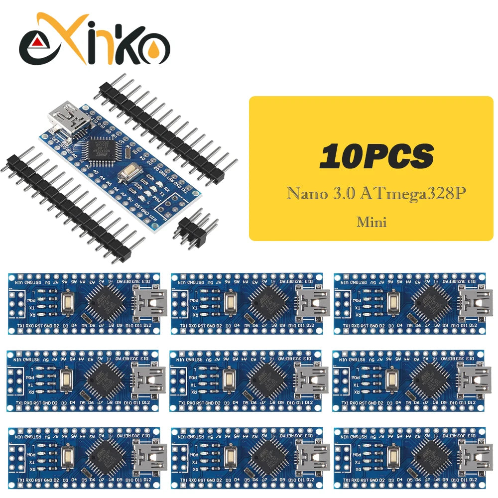 Placa Nano 3.0 (ATMEGA328P, 16MHz, CH340) con Bootloader (Puerto Mini/Tipo C/Micro USB) para Arduino (1-10 Unidades)