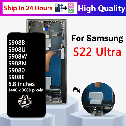 Pantalla Super AMOLED con Marco y Digitalizador Táctil para Samsung Galaxy S22 Ultra 5G (S908B/DS/N/U/E)