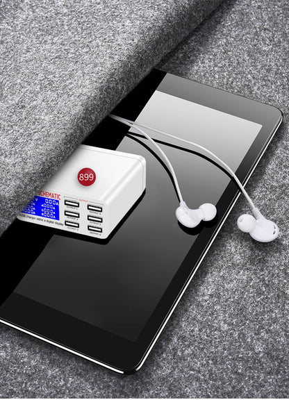 Hub Cargador USB 6 Puertos Carga Rápida con Pantalla LED (Voltaje/Corriente)