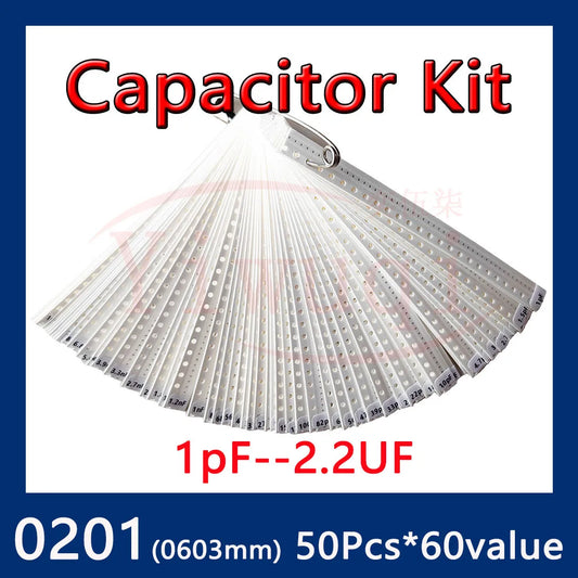 Kit Muestrario Capacitores SMD 0201 (1pF-2.2uF, 69 Valores x 50 Unidades) - Pack 3450 Piezas
