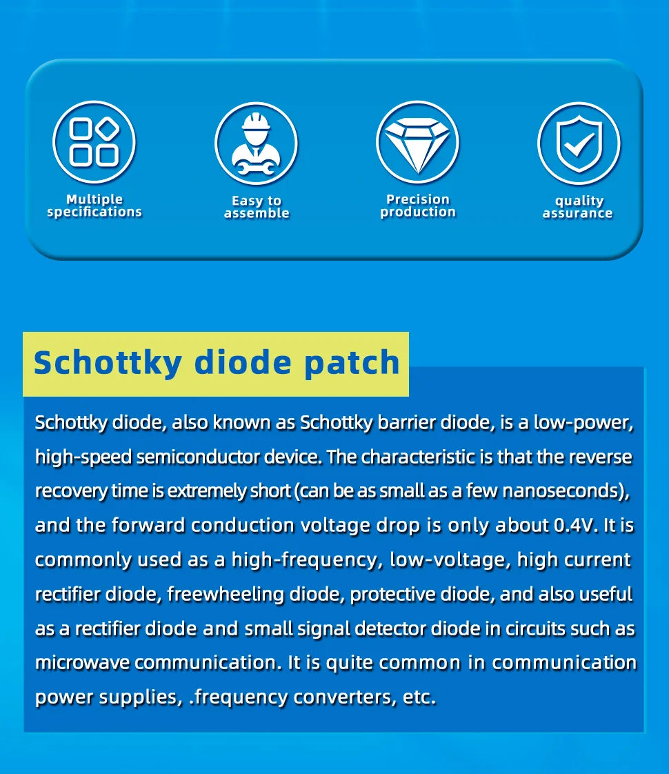 Diodo Schottky SMD (SS12/SS14/SS24/SS26/SS34/SS36/SS54/SS110/SS2200, SMA) (20 Unidades)