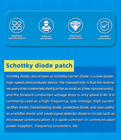 Diodo Schottky SMD (SS12/SS14/SS24/SS26/SS34/SS36/SS54/SS110/SS2200, SMA) (20 Unidades)