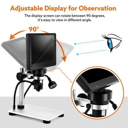 Elikliv EDM9 7 Inch 1080P LCD Digital Microscope 50X-1200X Soldering Electronics Microscopes With LED Lights Support PC Computer