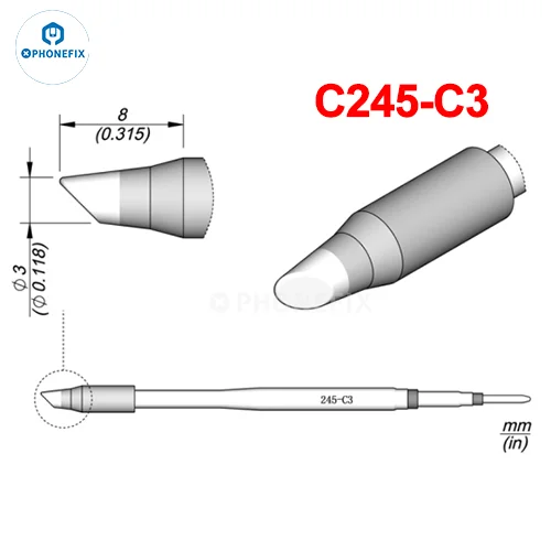 Puntas Cautín Soldador PHONEFIX Serie C245/C470 para Estación JBC / Mango Universal T245/T470 (Reparación PCB/IC)
