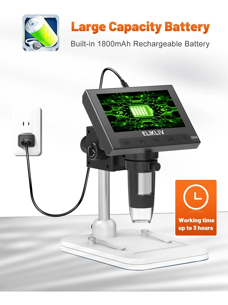 Elikliv EDM4 1000x Digital Microscope for Electronics Soldering PCB Phone Repair with 4.3'' LCD Microscope for Windows MacBook