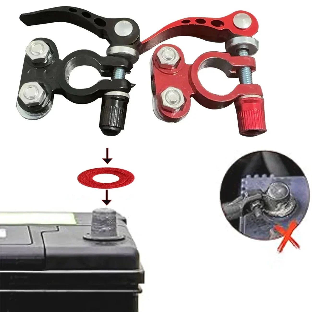 Conectores Terminal Batería Auto Liberación Rápida 12V/24V Positivo/Negativo Extremos Cable para Tipo SAE/JIS (2 Piezas)