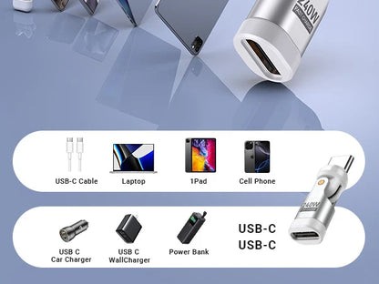 Adaptador Magnético AUFU Tipo C 9 Pines (240W Carga Rápida USB-C a Tipo C) Conector OTG para Samsung/Xiaomi/Lenovo Laptop (Pack 3 Unidades)