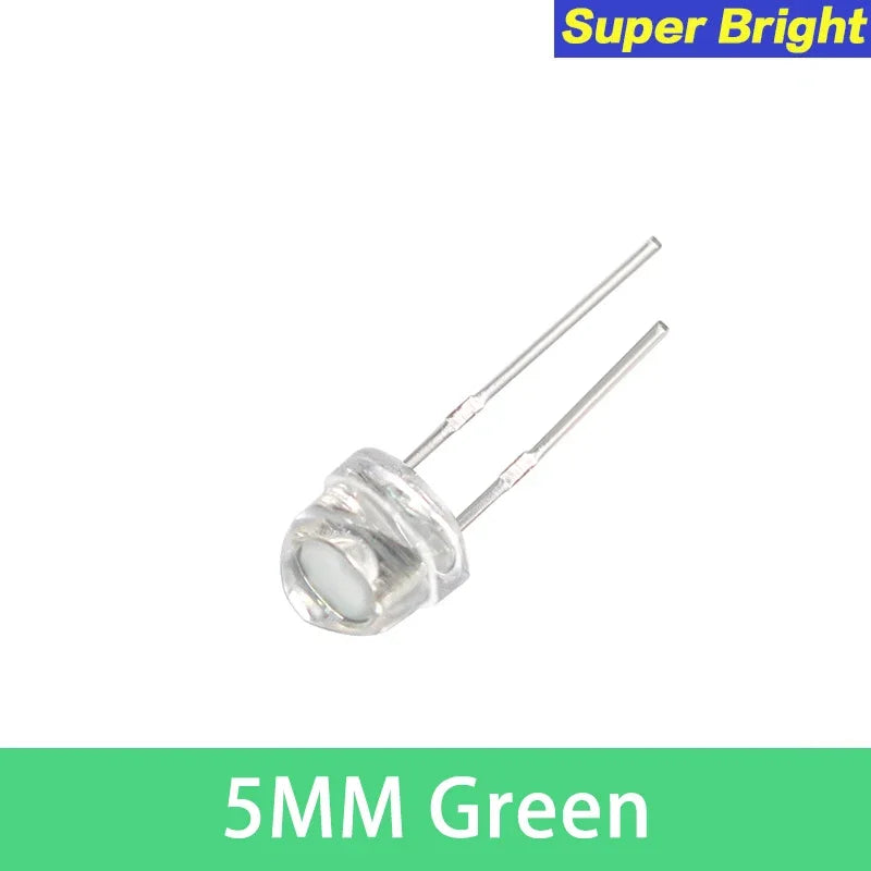 Diodo LED Super Brillante Sombrero Paja F5 (5mm) Azul/Verde/Rojo/Amarillo/Blanco para DIY Electrónico (50 Unidades)